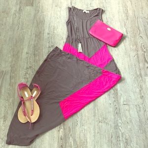 NWOT grey and pink maxi dress. Size small.